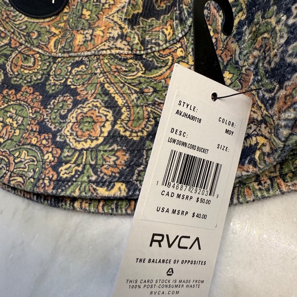 RVCA MINI CORDROY PAISLEY PRINT BUCKET HAT NWT - Picture 2 of 3